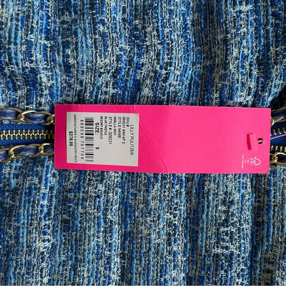 NWT Lilly Pulitzer Noella Resort Boucle Blue Vest Small Pockets Preppy Southern - Picture 5 of 11